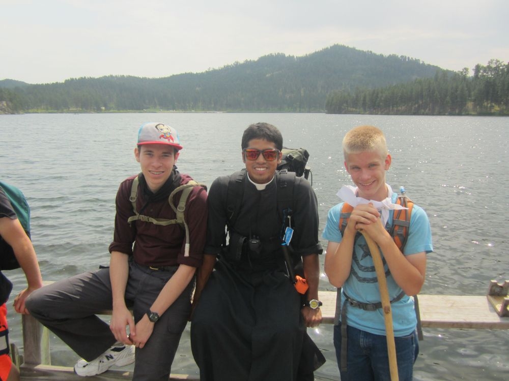 campers with seminarian