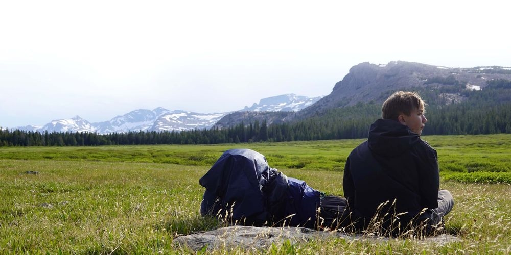 camper resting in mountains